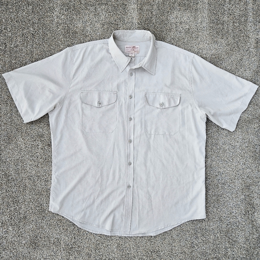 Filson Field Shirt in Twine Tan Button Up Short Sleeve Ripstop Fishing Mens XL